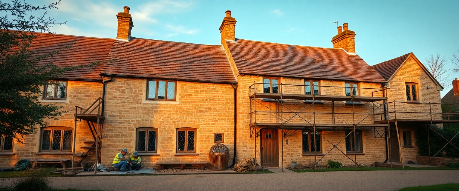 Stone extension with scaffolding